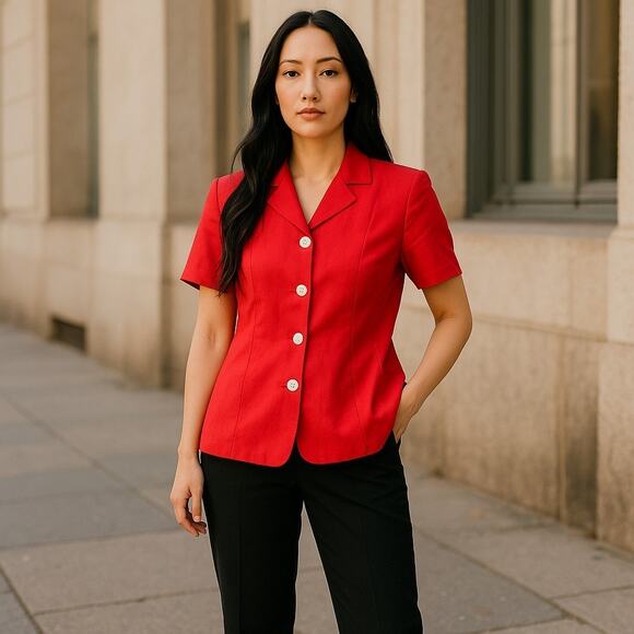 Liz Claiborne Classics Red Linen‑Blend Short‑Sleeve Blazer, Women’s Size 12 - Picture 1 of 7